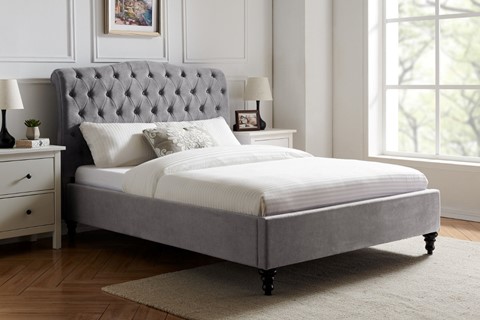 Rosa Fabric Bed Frame - 4'6'' Double Light Grey 