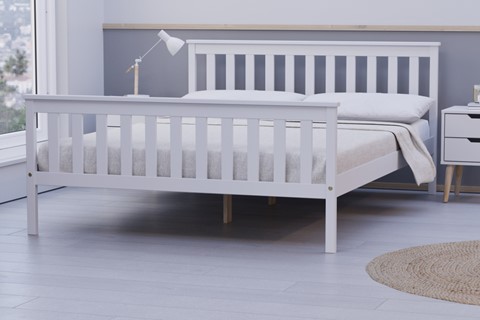 4'6'' Double White Wooden Bed Frame - Oxford