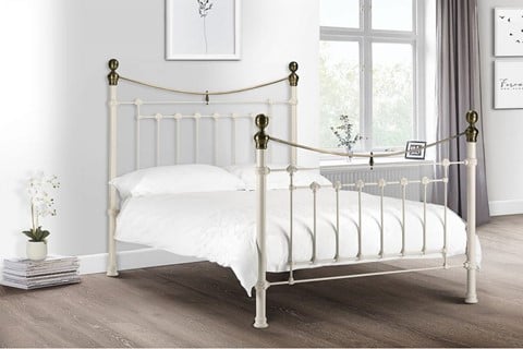 Victoria Bed - Stone White & Brass 4'6 Double 