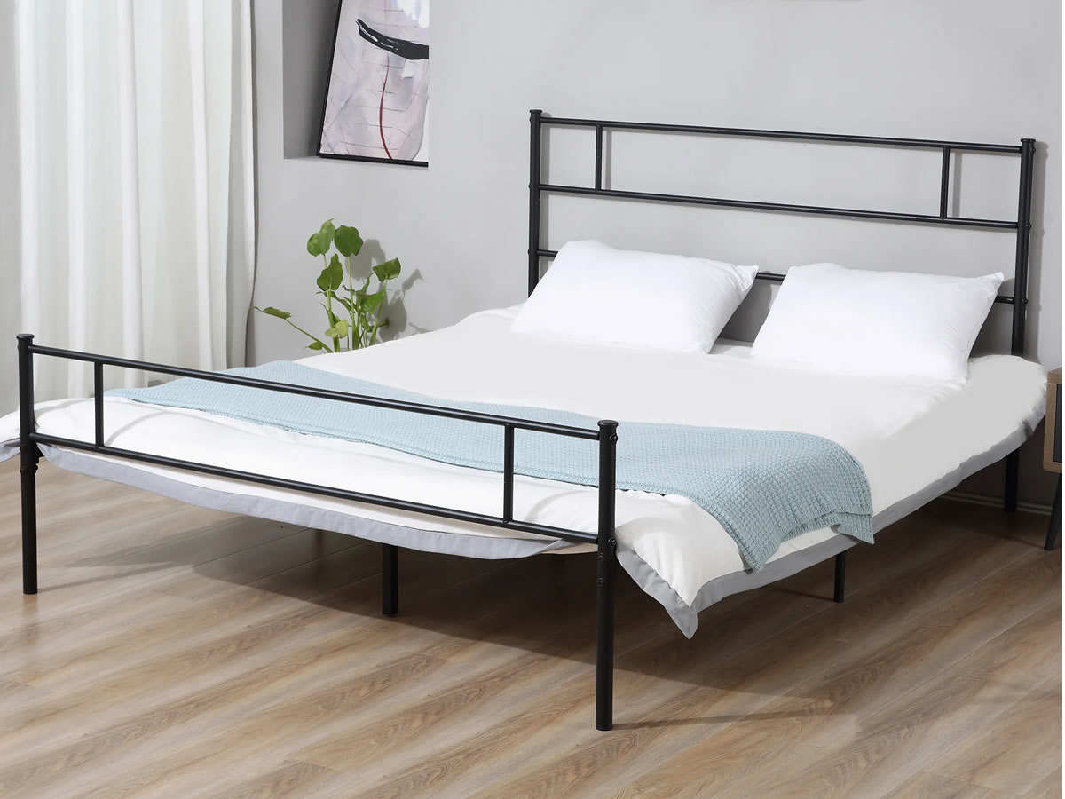View Matte Black 46 Double Sturdy Metal Bed Frame Durable Steel For Long Term Use Built In Slats Minimal Design information