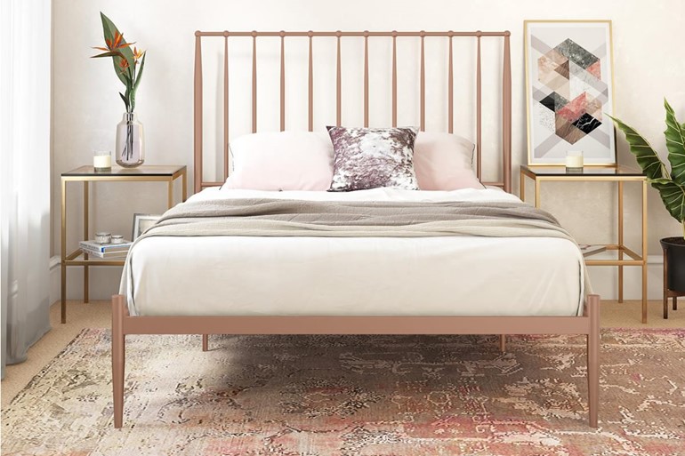 Modern Metal Bed Frame Gold Or Pink, Rose Gold Metal Bed Frame King