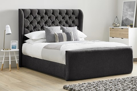 Aster Fabric Upholstered Bed Frame - Double 4'6'' (135cm) Raven 