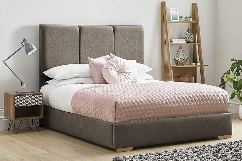 Brown Fabric Bed Frame Modern Low, Tall Headboards For King Size Beds Uk