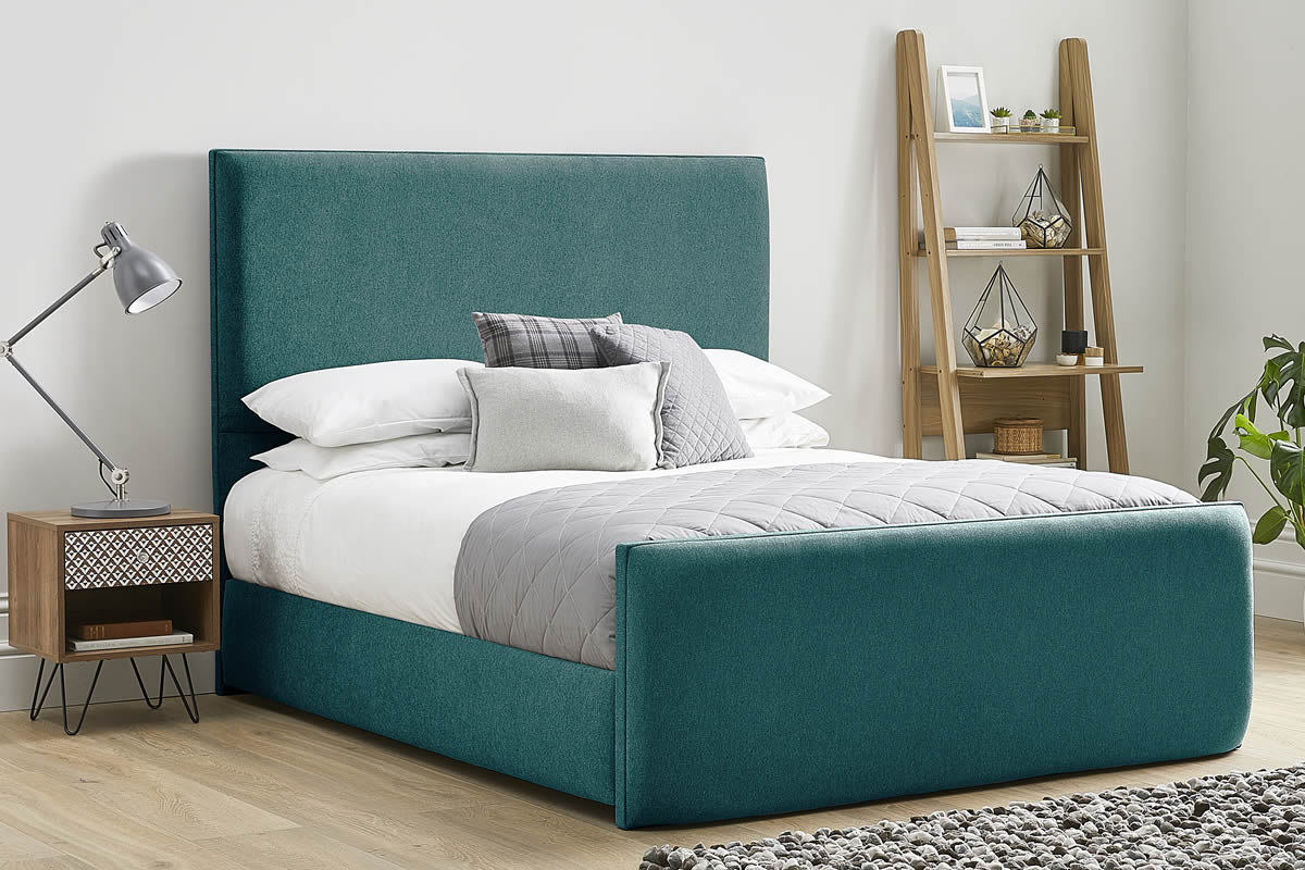 View Mallard Green Fabric Bed Frame Modern High Foot End Heavy Duty 50 King Bed Tall Deeply Padded Headboard Kornelia information