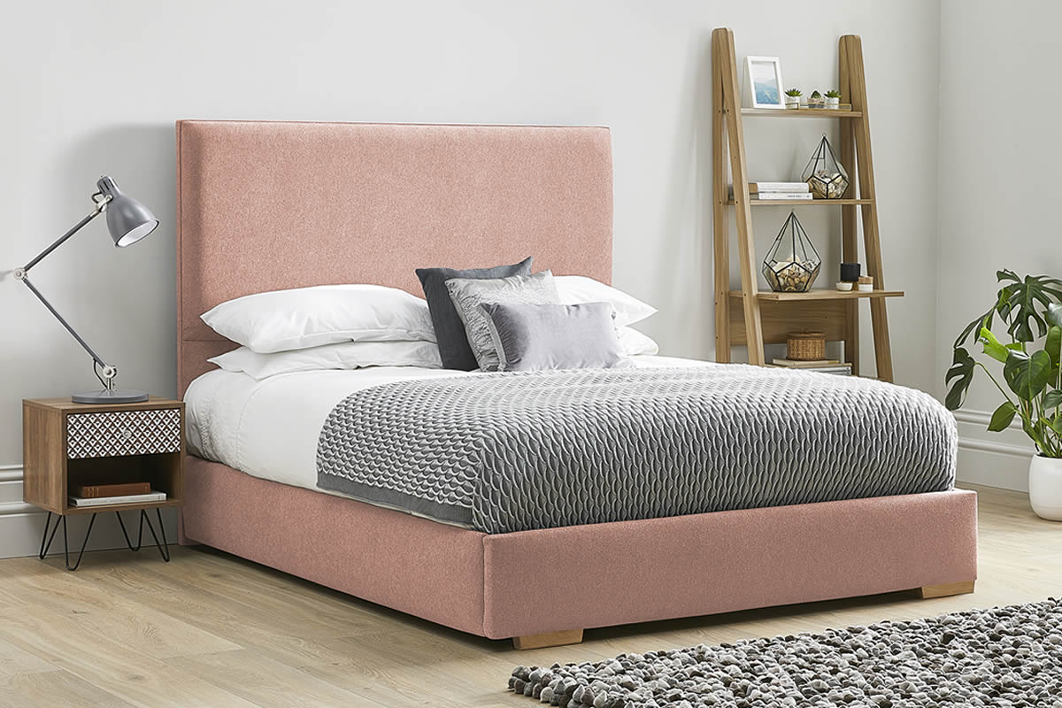 View Pink Fabric Bed Frame Modern Low Foot End Heavy Duty 60 Super King Bed Tall Deeply Padded Headboard Kornelia information