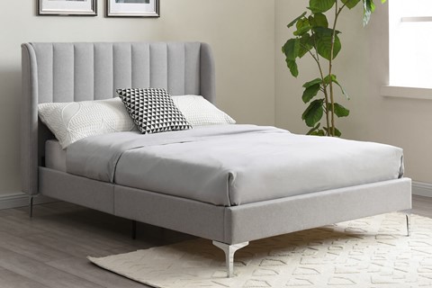 Avery Fabric Bed - 4'6'' Double Grey Faux Wool 