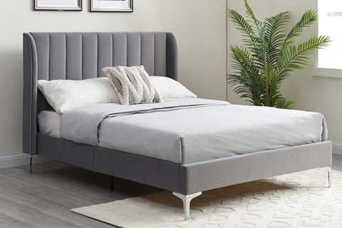Avery Fabric Bed - 4'6'' Double Grey Velvet 