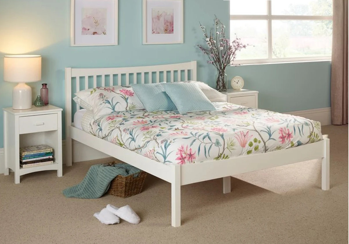 View 30 Single Opal White Wooden Bedframe Slatted Design Alice information