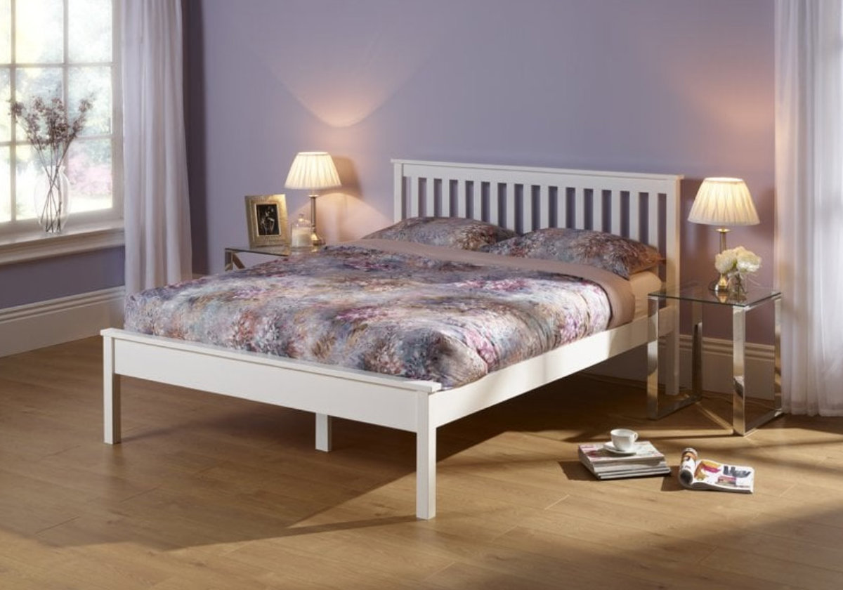 View 50 King Size Opal White Wooden Bedframe Slatted Design Heather information