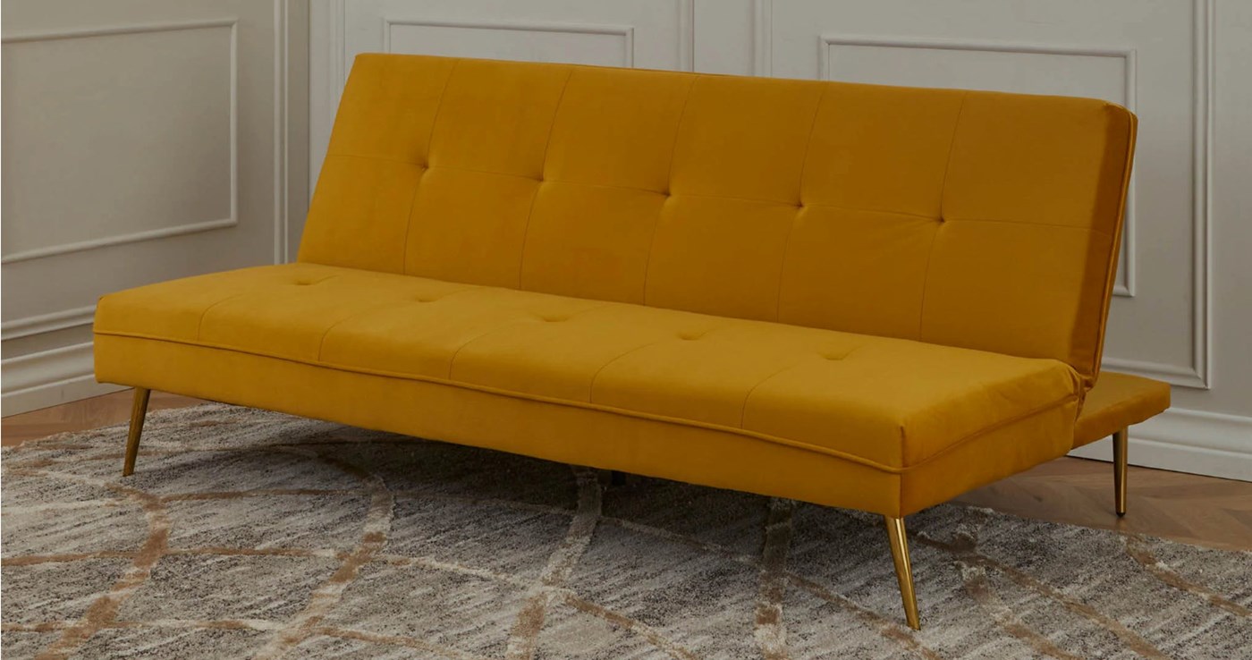 Juno Velvet Fabric Futon Style 3 Seater Sofa With Guest Bed