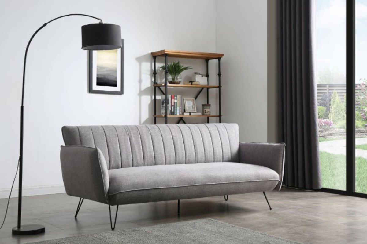 View Modern Grey Textured Fabric 3 Seater Sofa Bed Easily converts Into Bed Settee Deep Padded Seat Soft Touch Grey Fabric With Stitched Detail information