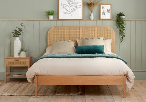 Margot 4'6'' Double Rattan Oak Bed Frame