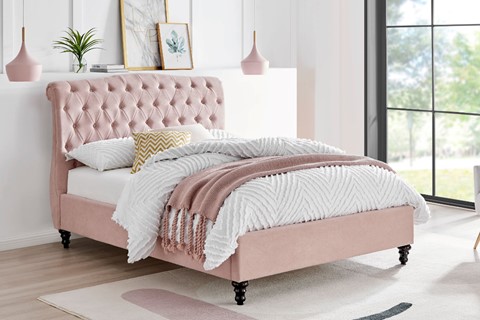 Rosa Fabric Bed Frame - 4'6'' Double Pink 