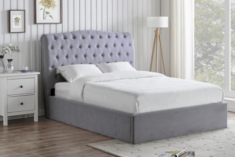 Rosa Fabric Ottoman - 4'6'' Double Light Grey 