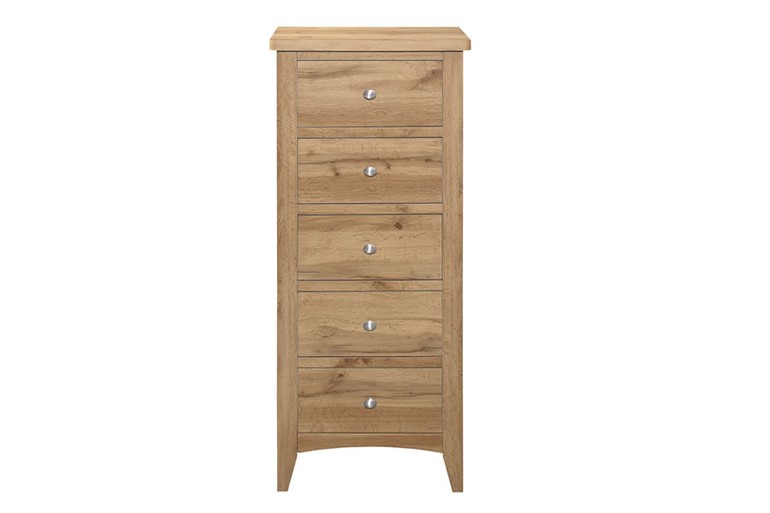 Oak 5 Drawer Tall Chest - Hampstead