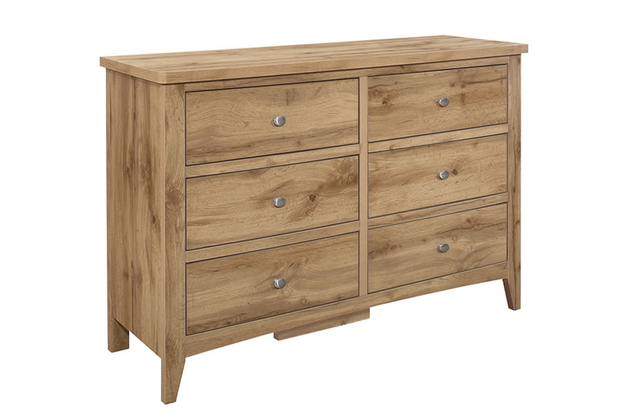 View Oak Wooden 6 Drawer Wide Bedroom Storage Chest Of Drawers Shaker Styled Solid Wood Drawers Silver Handles Hampstead Julian Bowen information