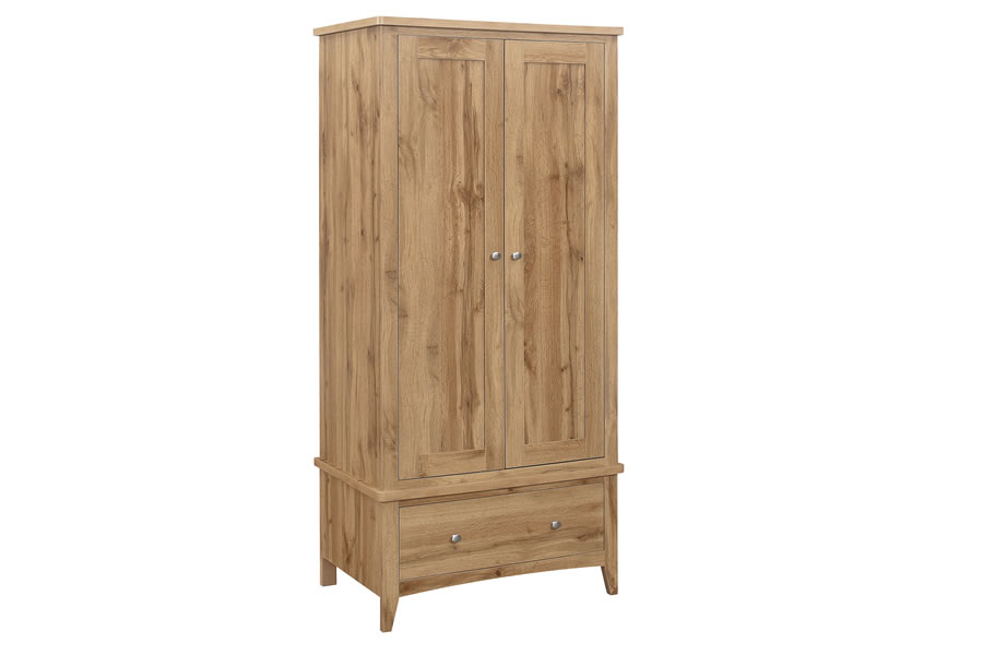 View Light Oak Finish 2 Door 1 Drawer Wardrobe Shaker Style Full Hanging Space With Easy Glide Wide Drawer Chrome Pull Knob Hampstead information