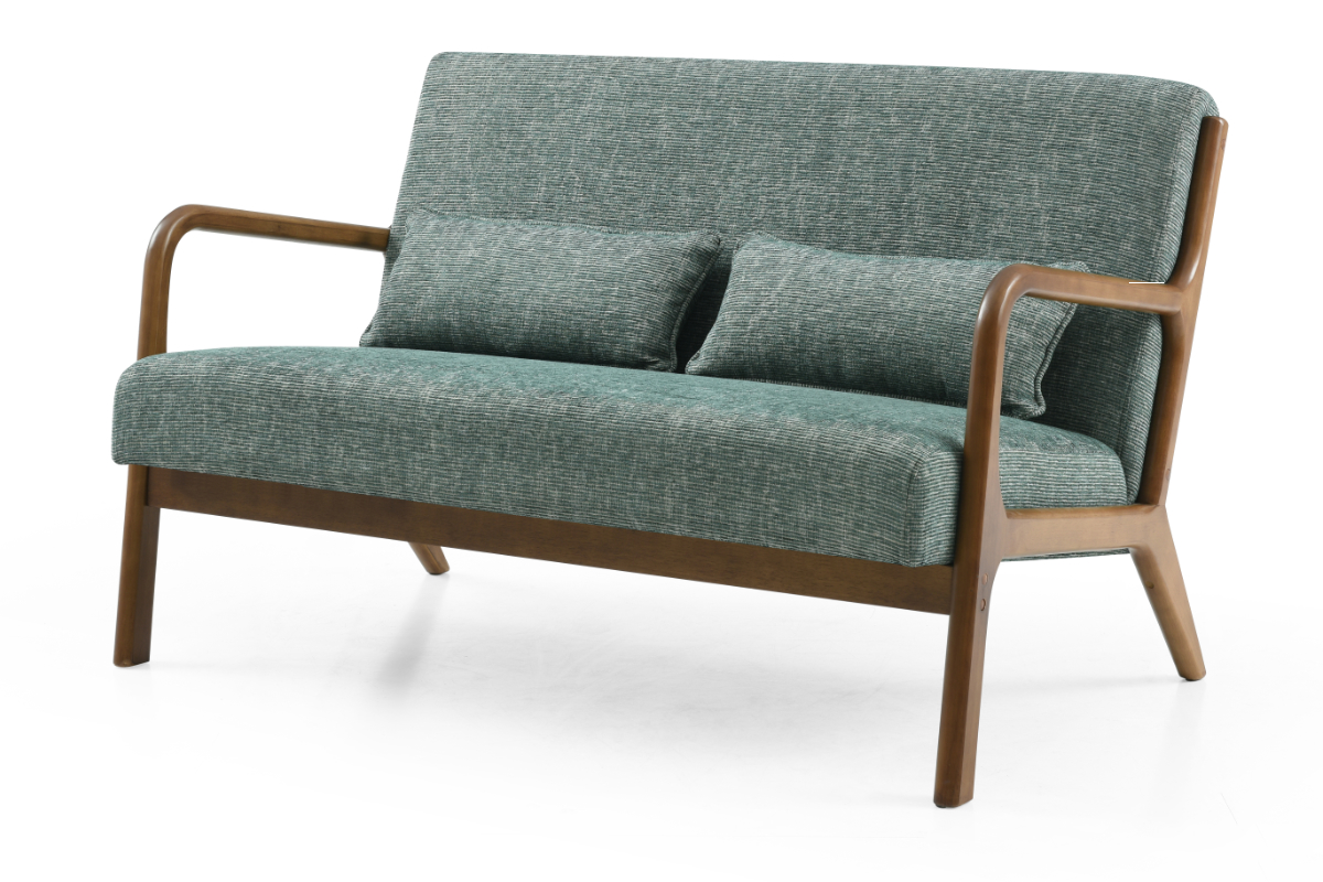 View Inca Two Seater Sofa Scandi Retro Design In Green Fabric Soft Touch Chenille Fabric Comfortable Padded Seat information
