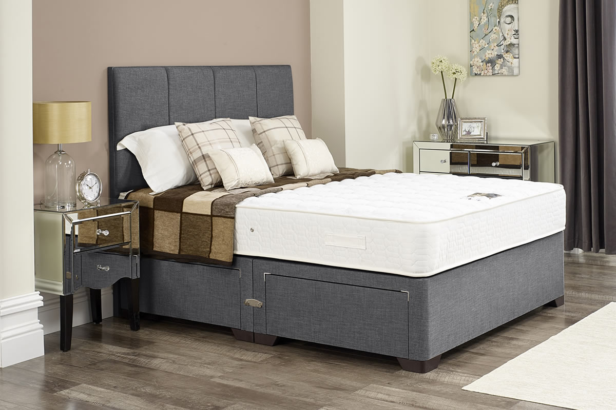 View Ellie Dark Grey Divan Bed Set Including Deeply Padded Headboard Available in Single Double King Super King Various Drawer Storage Options information