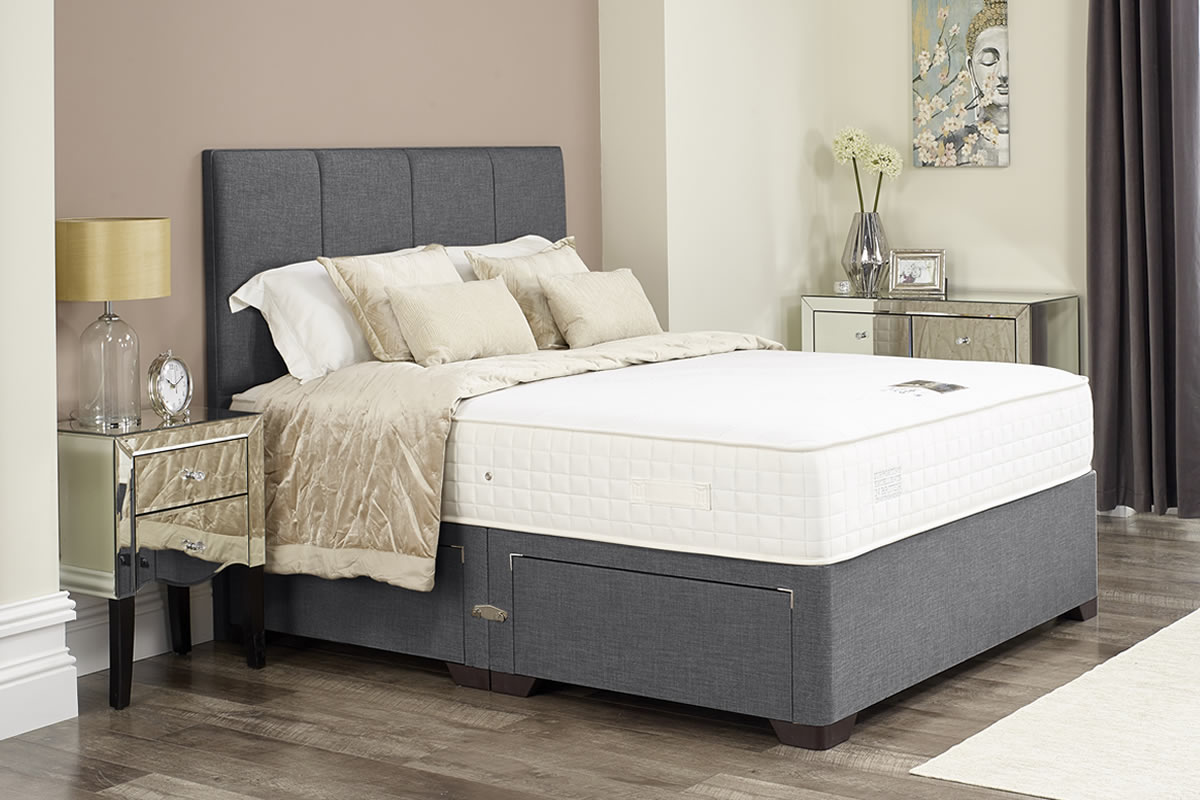 View Jayden Dark Grey Divan Bed Set Including Deeply Padded Headboard Available in Single Double King Super King Various Drawer Storage Options information
