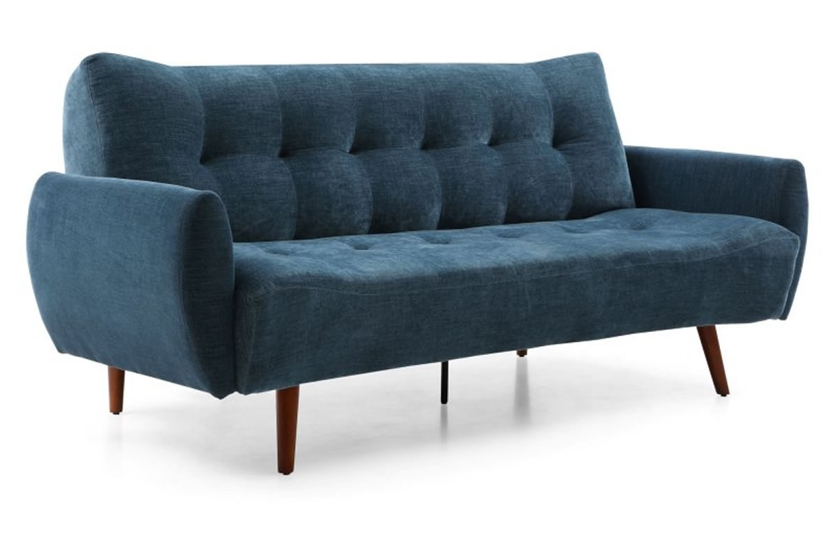 View Navy Blue Alex Fabric 3Seater Sofa Bed In Soft Touch Chenille Fabric Easily Converts Into Click Clack Futon Guest Bed Padded Buttoned Design information