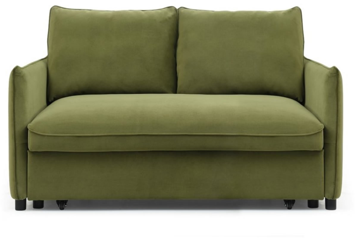 View Blaire Olive Green Velvet Fabric 2 Seater Sofa Bed information