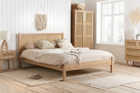 Croxley  5'0'' Kingsize Oak And Rattan Bed Frame