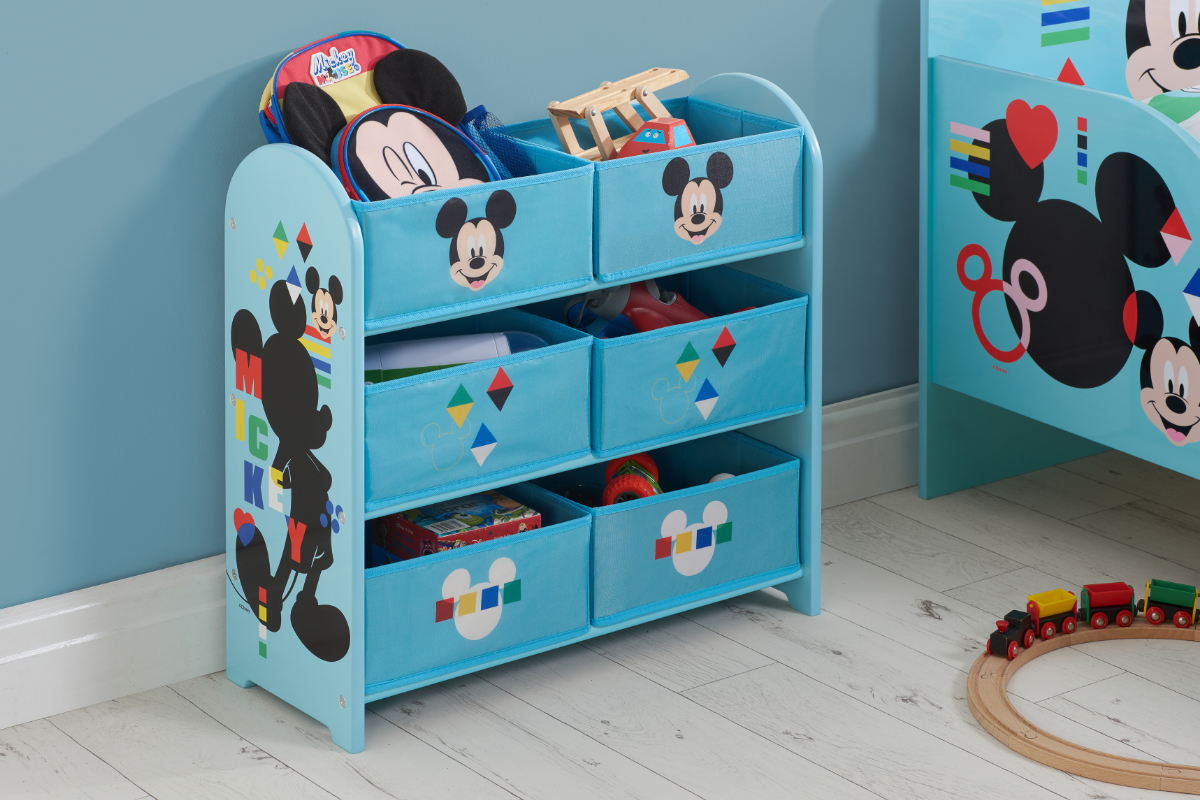 View Disney Mickey Mouse Blue Six Drawer Childrens Storage Unit Covered In Colourful Mickey Mouse Graphics 6 Removable Bin Storage Drawers information