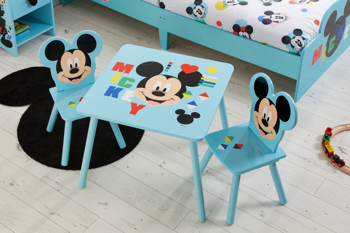View Disney Mickey Mouse Childrens Blue Play Time Table Two Chairs Features Colourful Mickey Mouse Graphics Wipe Clean Surface Designed For Play information