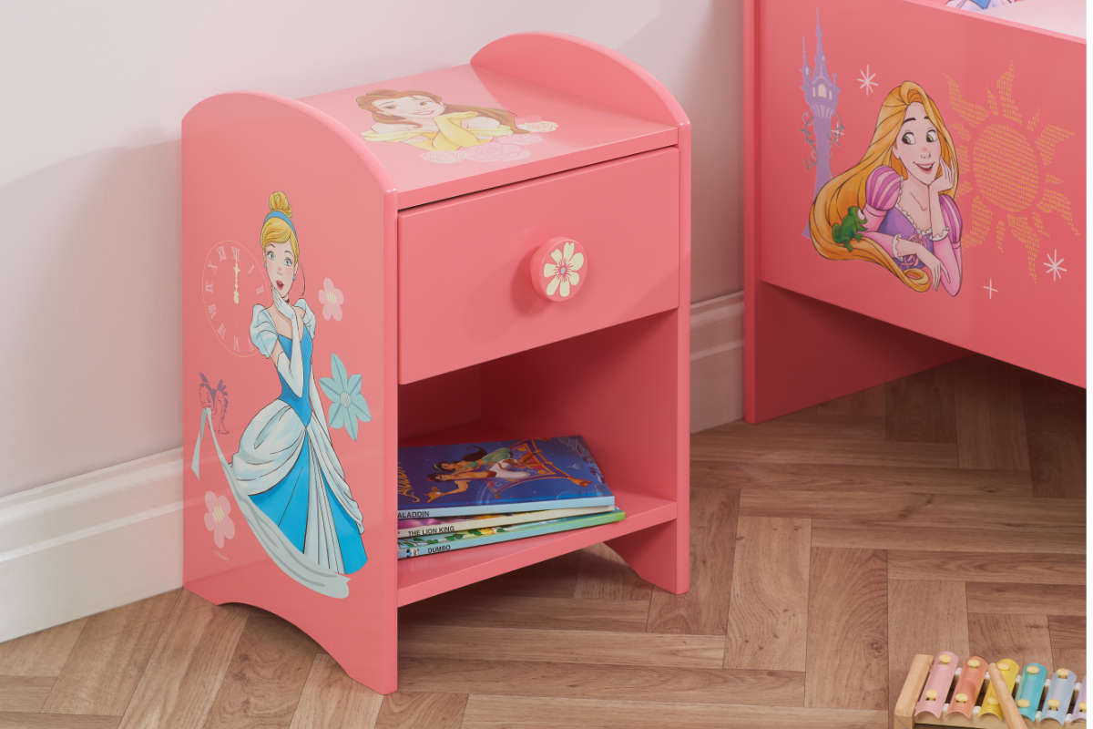 View Disney Princess Pink Childrens One Drawer Open Space Bedside Locker Cabinet Bedside Table Features Cinderella Ariel Snow White information