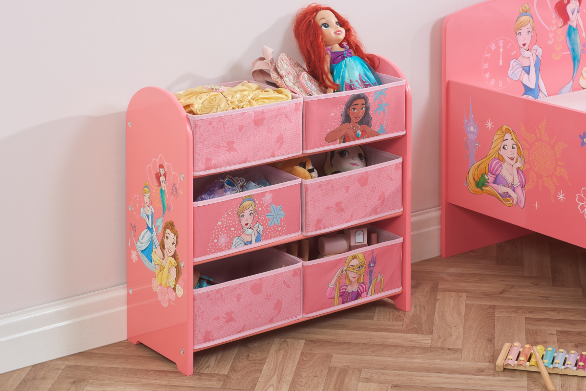 View Disney Princess Pink Childrens Drawer Storage Unit With 6 Pull Put Bin Stores Printed Graphics Include Ariel Cinderella Snow White information