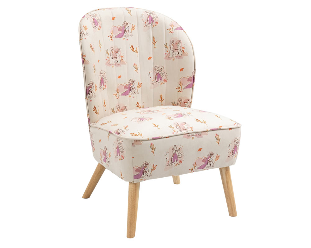 View Disney Frozen Childrens Accent Fabric Occasional Chair Deeply Padded Seat Vertical Stitched Backrest Detail Solid Wooden Tapered Legs information
