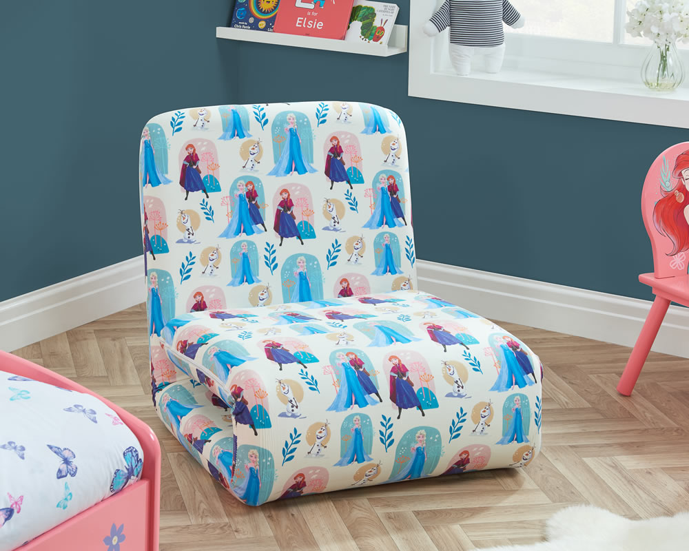 View Disney Frozen Childrens FoldOut Chair Bed Converts Easily From chair To Single Bed Printed Frozen Characters Elsa Anna Olaf Zipped Cover information