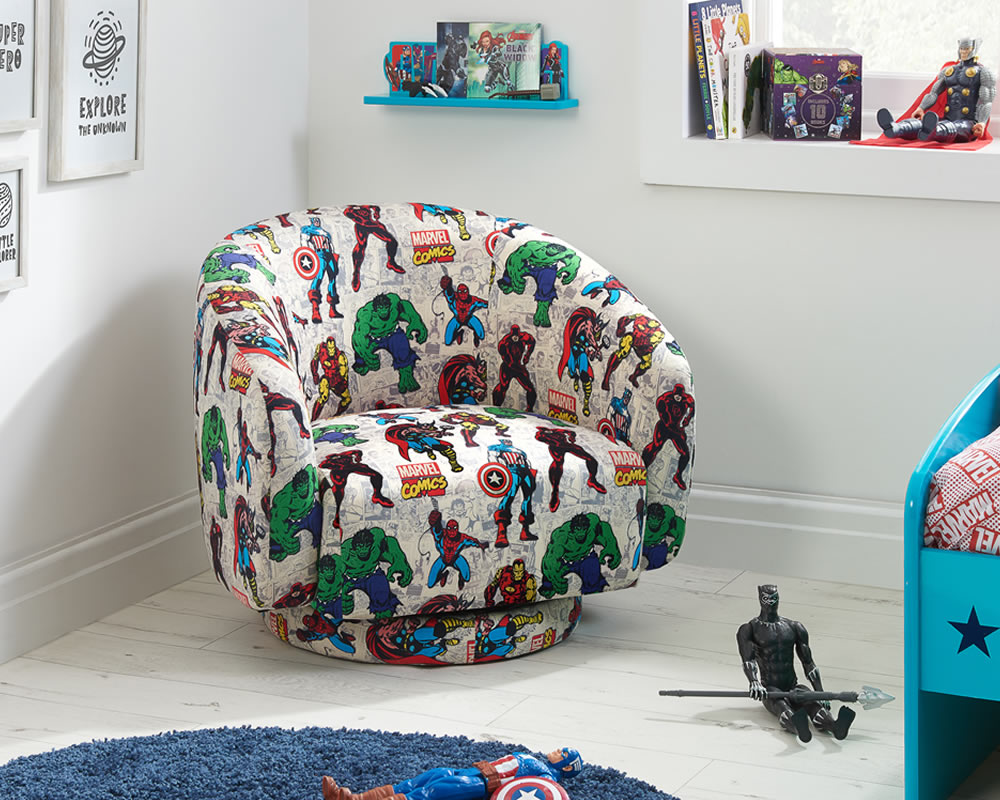 View Marvel MultiColoured Childrens Accent Swivel Occasional Tub Chair Featuring Characters SpiderMan Hulk Thor Ideal Play Room Chair information