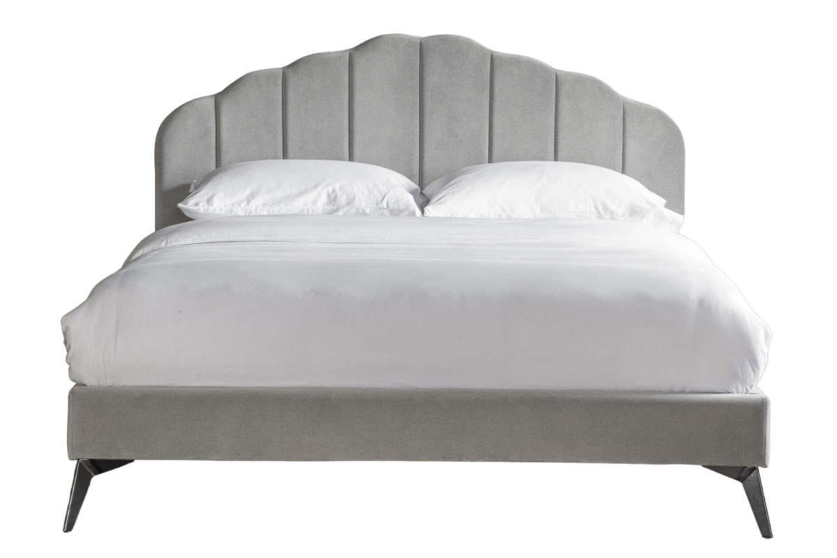 View Amber Fabric Bed Frame With Scalloped Headboard 4 Colours information