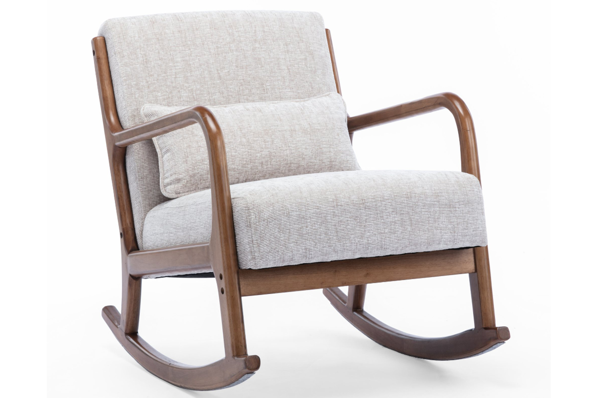 View Inca Modern Retro Rocking Chair Cream Natural Soft Touch Luxurious Boucle Fabric With Dark Wood Frame Scandi Styled Wood Frame Inca Khali information