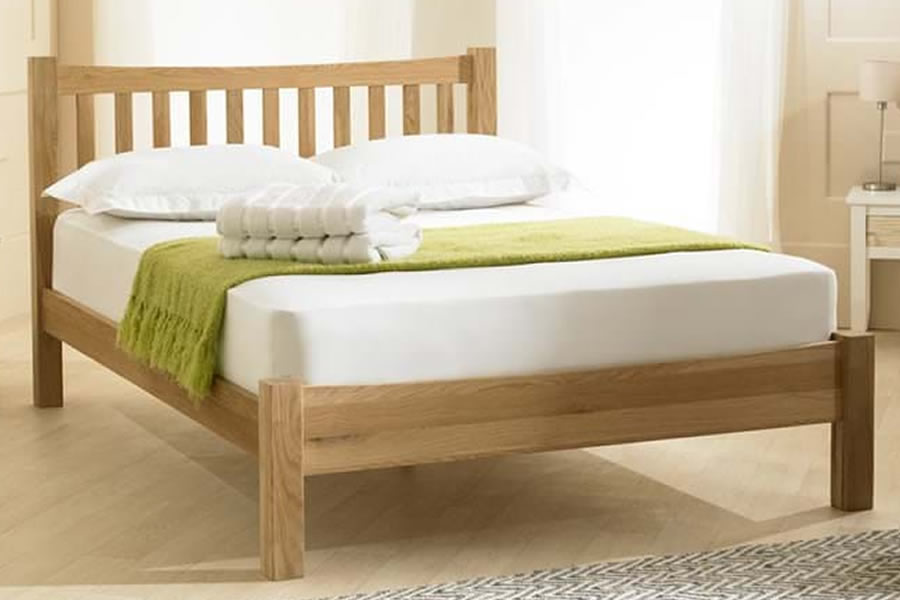 View Solid Oak Bed Frame King 50 Bed Frame Slatted Headboard Low Foot Board Milan information