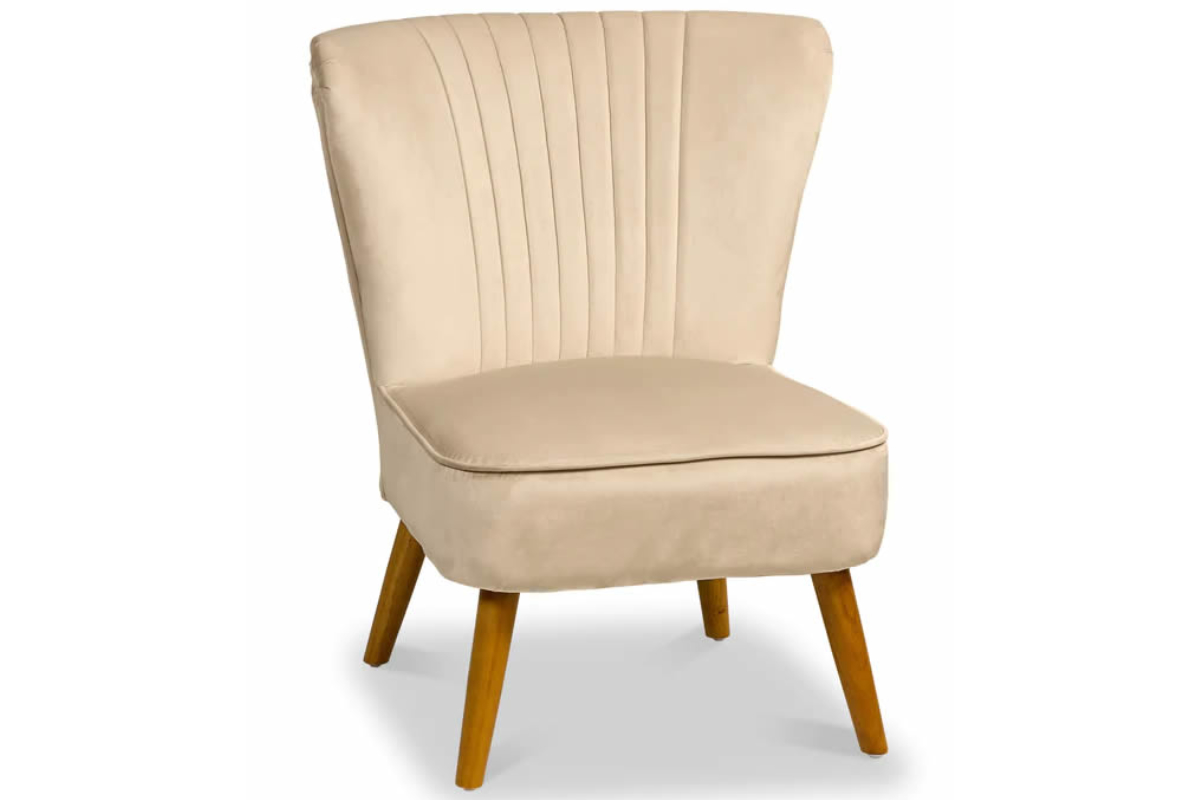 View Shell Cream Velvet Bedroom Accent Chair Opulent Upholstered Velvet Occasional Chair Hardwood Honey Oak Legs Stitched Shell Design information