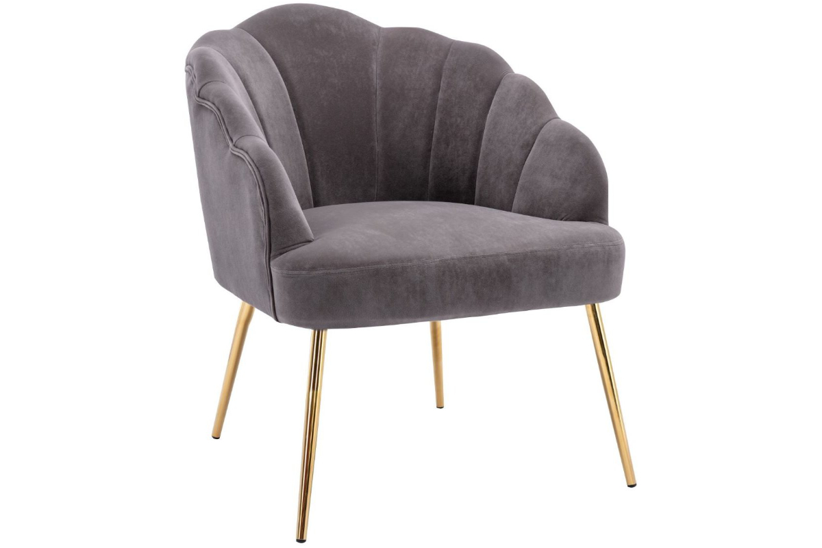 View Vienna Light Grey Plush Velvet Fabric Upholstered Accent Occasional Bedroom Side Armchair Deeply Padded Seat Gold Finish Metal Leg information