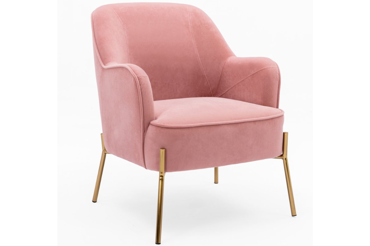 View Mia Blush Pink Plush Velvet Fabric Upholstered Accent Occasional Bedroom Side Armchair Deeply Padded Seat Gold Finish Metal Leg information