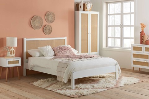 Croxley Oak Rattan Bed - 5'0'' Kingsize White 