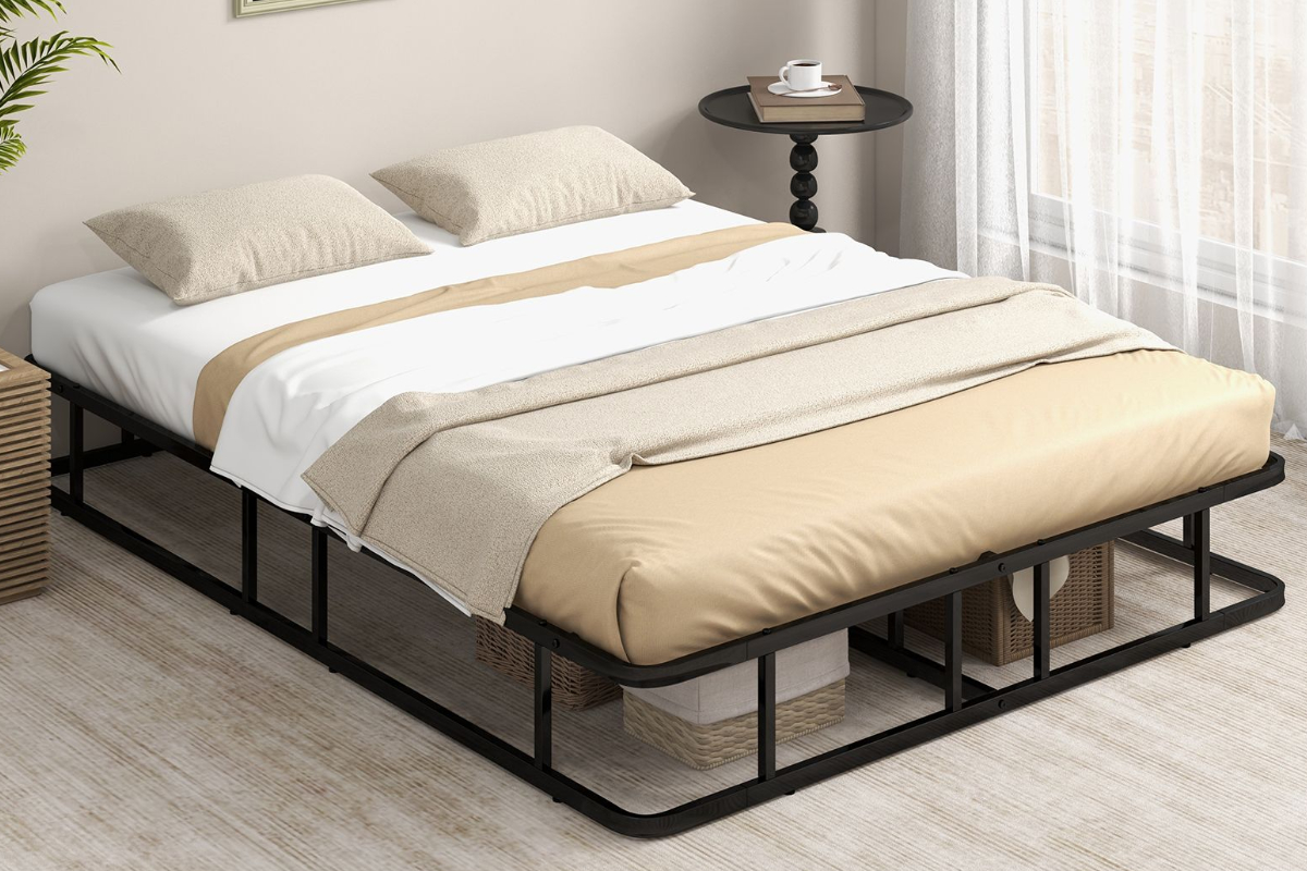 View Metal Platform Bed Frame With Metal Slats Rounded Corners NonSlip Foot Pads 300kg Weight Capacity Felix information