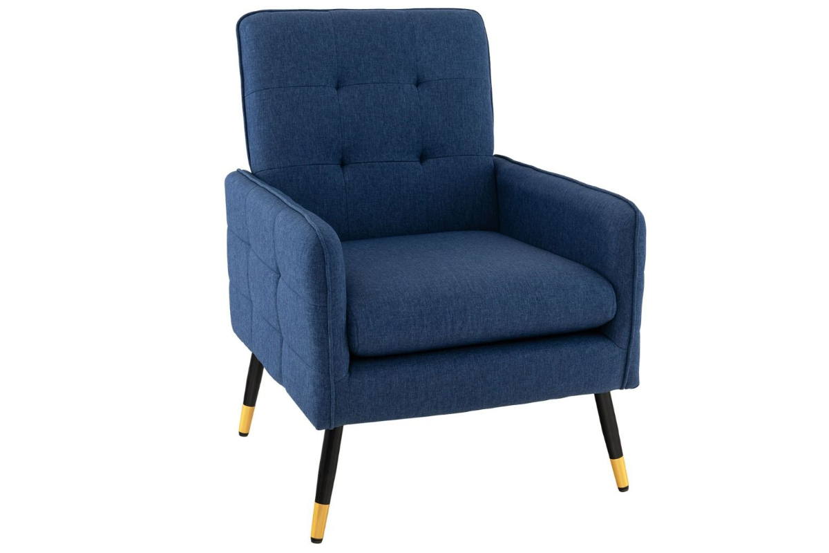 View Blue Faux Linen Fabric Occasional Accent Chair ButtonTufted Design Deeply Padded Removable Seat Hardwood Frame Tested to 160kg Oliver information