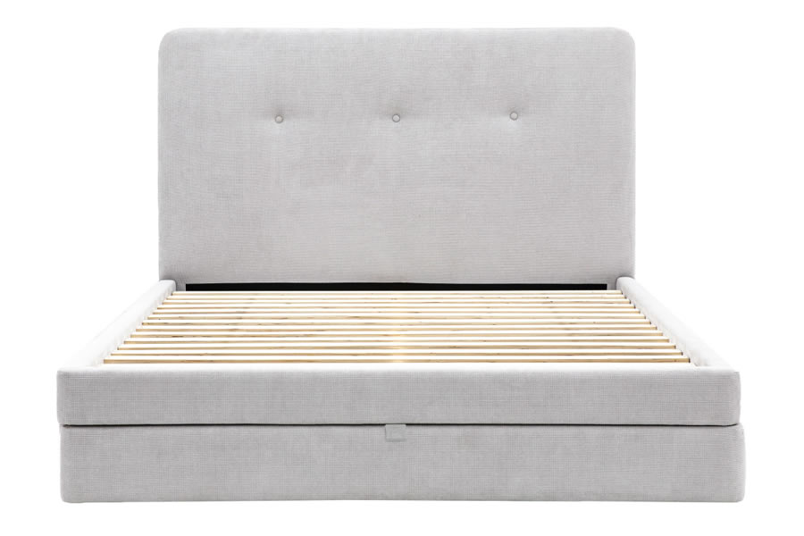 View 50 Modern Kingsize Taupe Velvet Fabric Bed Frame With Curved Headboard End Storage Drawer Buttoned Deeply Padded Headboard Slatted Base information