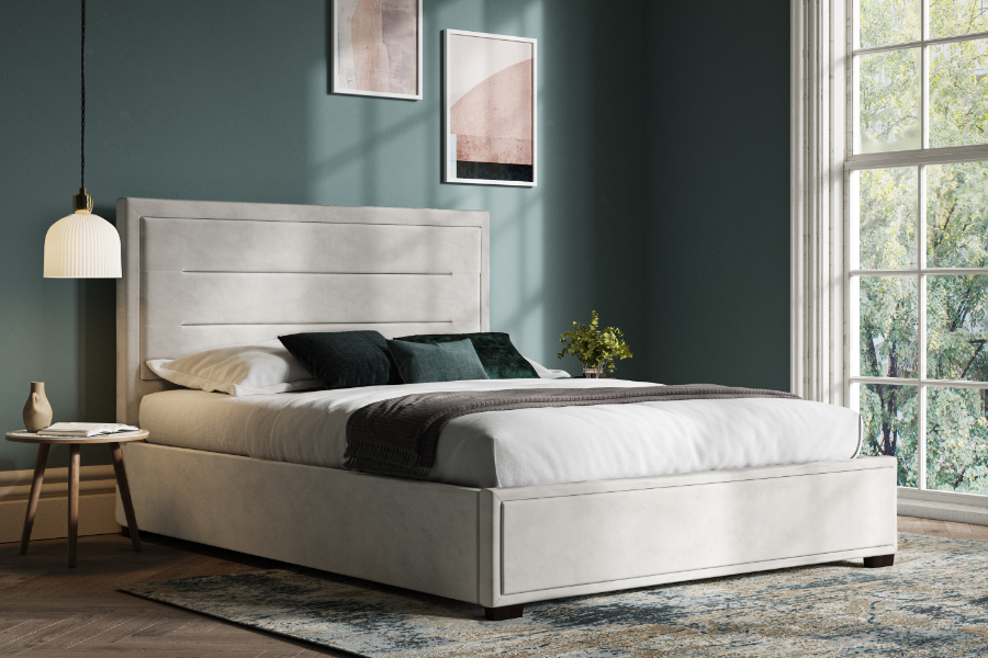 View Knightsbridge Light Grey 50 King Size Fabric Ottoman Bed Frame Vast Storage Space Heavy Duty Hydraulic Arms Soft Tough Velvet information