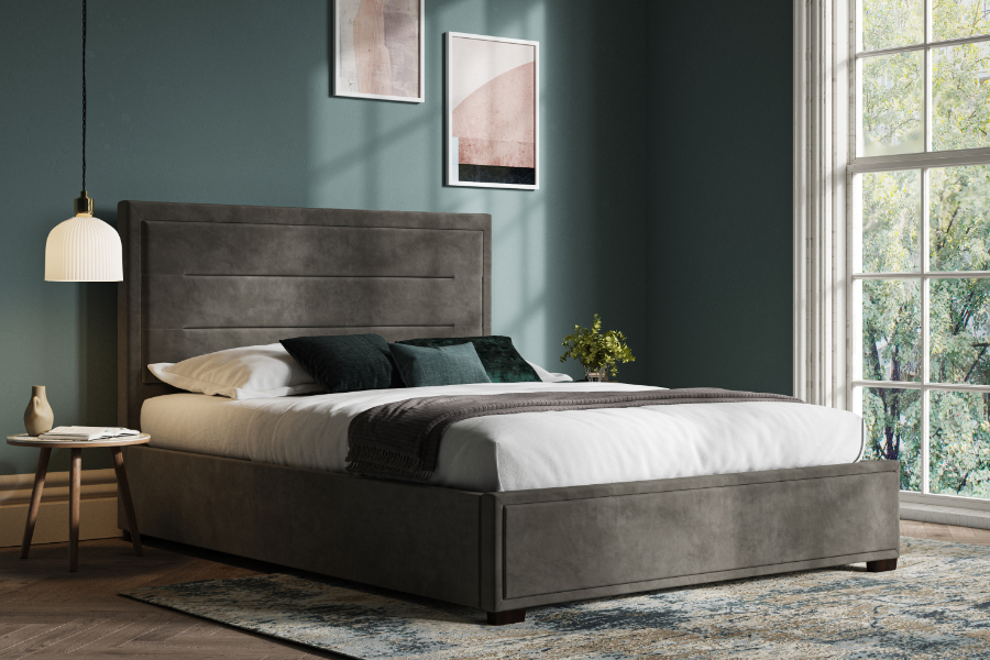 View Knightsbridge Dark Grey 50 King Size Fabric Ottoman Bed Frame Vast Storage Space Heavy Duty Hydraulic Arms Soft Tough Velvet information