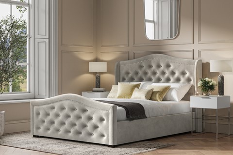 Draycott  6'0" Super King Size Light Grey Velvet Fabric Ottoman Bed Frame