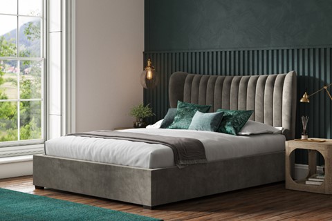 Harcourt 5'0'' King Size Mid Grey Fabric Ottoman Bed Frame