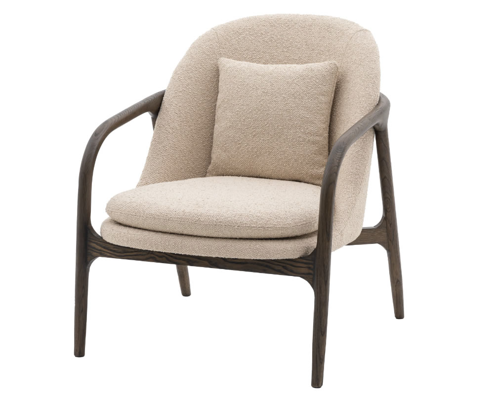 View Alegra Taupe Cream Fabric Armchair MidCentury Modern Design Robust Antique Ebony Wooden Frame Deeply Padded Seat Cushion Back Cushion information