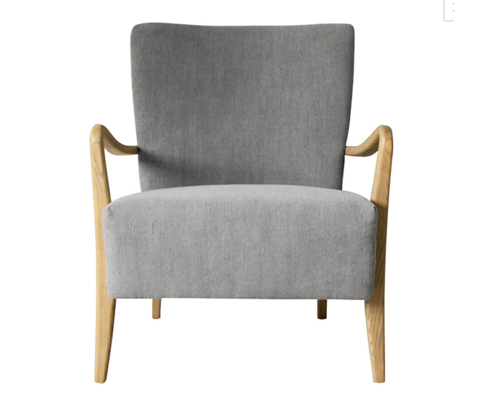 View Chedworth Charcoal Linen Fabric Armchair with Solid Oak Frame and Curved Arms Modern Contemporary Design Deeply Padded Sponge Seat Back Cushions information